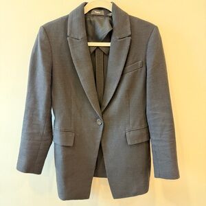 Theory Etiennette Canvas Classic Black Blazer Jacket Sz 4 Women Cotton Linen